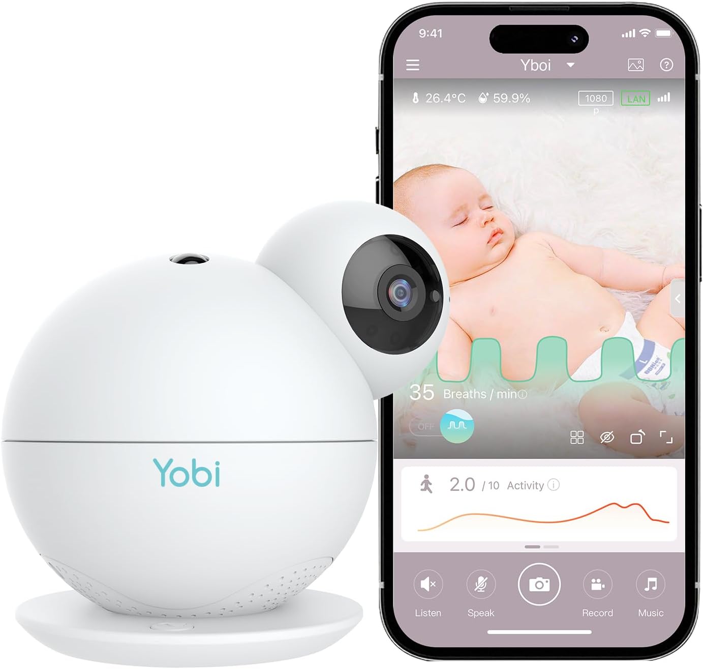 Yobi i6 2K Smart Baby Monitor with Breathing Monitor, Crying Alert