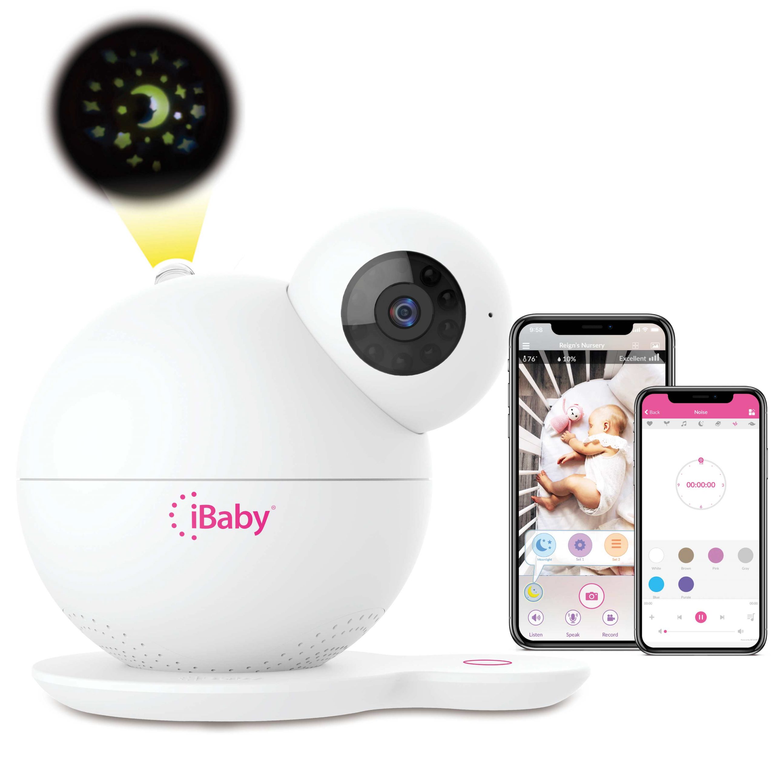 ibabycare M7 Lite Baby Monitor inteligente Vigilabebés mediante Aplicación Schwenkbare Cámara sensores de temperatura y humedad con con interfono visión nocturna color blanco 
